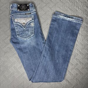 Miss Me Jeans Size 27 Bootcut Dark Wash Rhinestone Bling Embellished Pockets